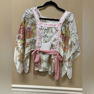 Tiny x Anthropologie Side Tie Begonia Floral Kimono Blouse In Multi Size S